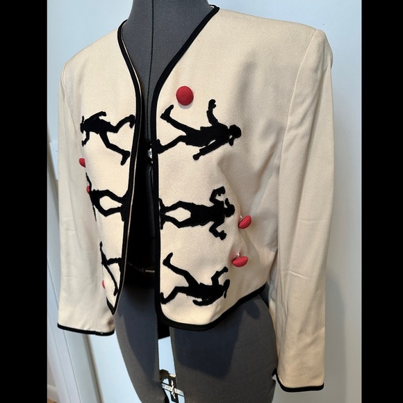 VINTAGE 1990s MOSCHINO CHEAP & CHIC CREAM OLIVE OYL CROPPED JACKET RED BALLS 8 - Picture 3 of 8